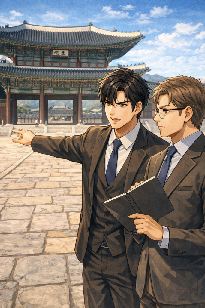 Menjelaskan Istana Gyeongbokgung ke Assisten pribadinya Asal Indonesia